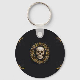 Gothic Skull Halloween Garden Flag Black Gold Key Ring