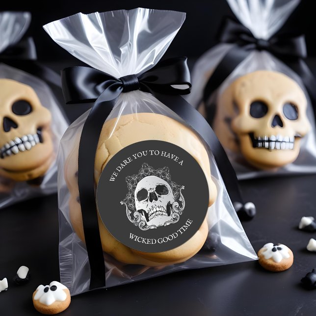 Gothic Skull Halloween Party Classic Round Sticker (Gothic Skull Halloween Party Round 3" Stickers)