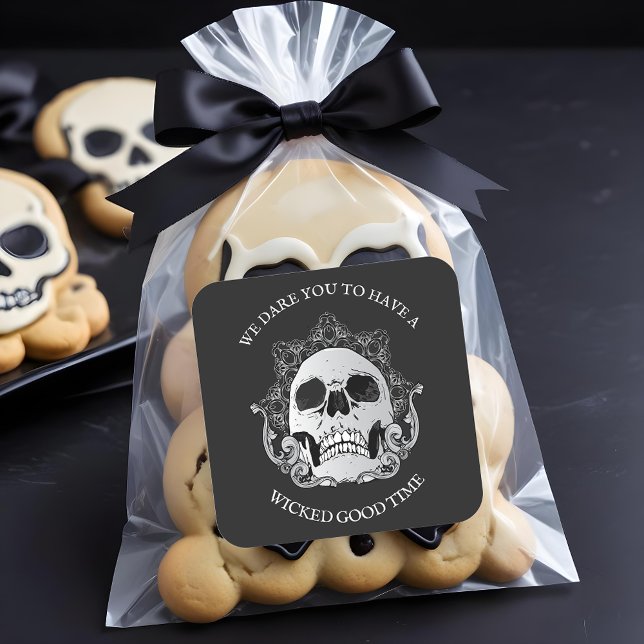 Gothic Skull Halloween Party Square Sticker (Gothic Skull Halloween Party 3" Square Stickers)