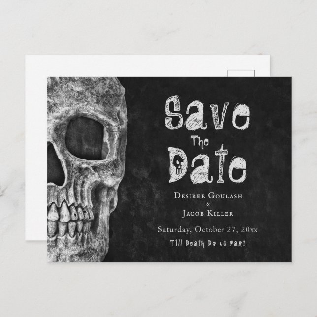 Gothic Skull Halloween Save The Date Announcement Postcard (Front/Back)