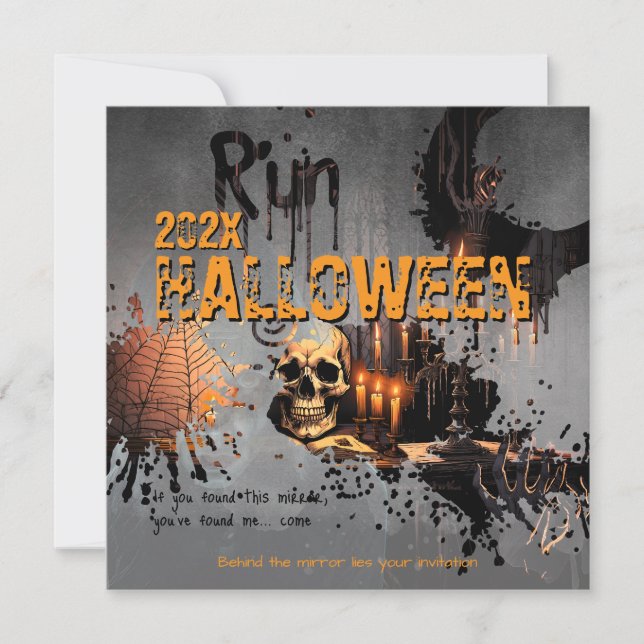 Gothic Skull Haunted Mirror Halloween Invitation (Front)