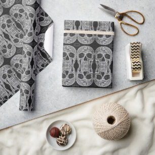 Gothic Skull Head Black And White Abstract Pattern Wrapping Paper