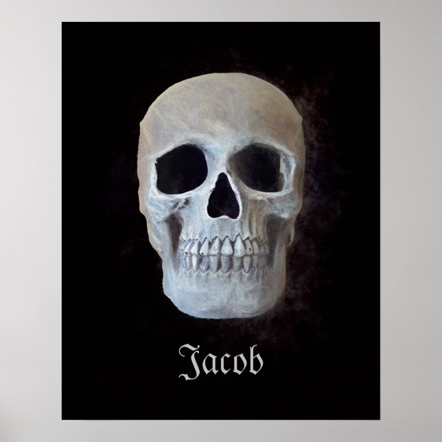 Gothic Skull Head Black And White Spooky Poster (Front)