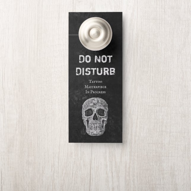 Gothic Skull Head Black And White Tattoo Artist Door Hanger (On Knob)