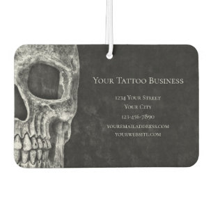 Gothic Skull Head Black And White Tattoo Shop Car Air Freshener