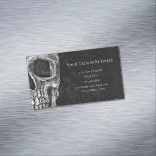 Gothic Skull Head Black And White Tattoo Shop Magnetic Business Card