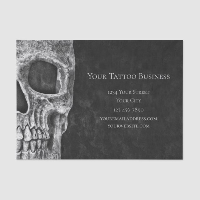Gothic Skull Head Black And White Tattoo Shop Tissue Paper (Front)