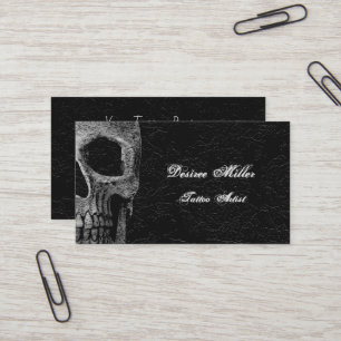 Gothic Skull Head Black Gray Floral Tattoo Artist Business Card