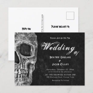 Gothic Skull Head Black Hallowedding Invitation Postcard