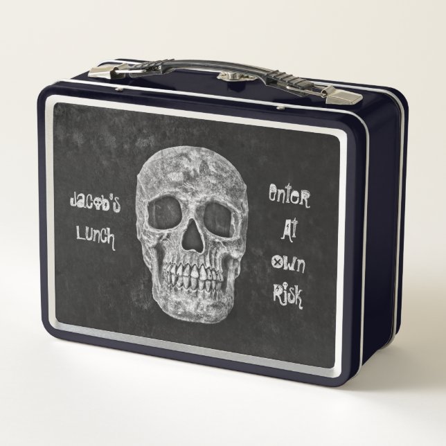 Gothic Skull Head Black White Cool To Die For Metal Lunch Box (Back)