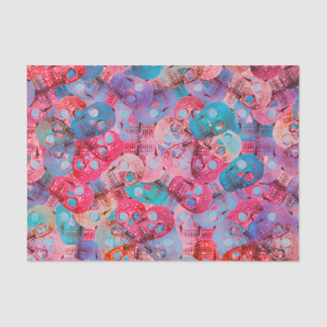 Gothic Skull Head Colourful Pink Teal Blue Pattern Tissue Paper (Front)