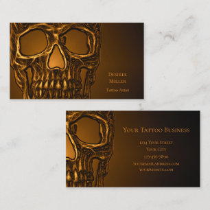 Gothic Skull Head Gold Metallic Tattoo Shop Business Card