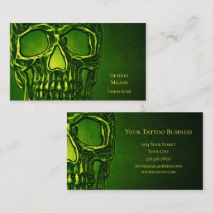 Gothic Skull Head Green Neon Metallic Tattoo Shop Business Card