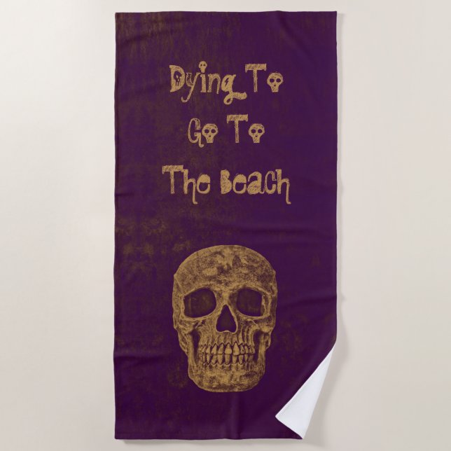Gothic Skull Head Grunge Gold Purple Cool Beach Towel (Front)