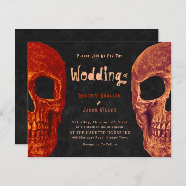 Gothic Skull Head Orange Black Halloween Budget (Front/Back)