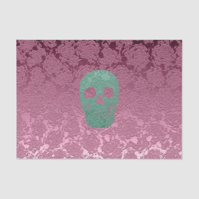 Gothic Skull Head Pink Green Girly Floral Design Tissue Paper (Front)
