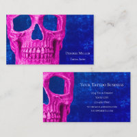 Gothic Skull Head Pink Royal Blue Tattoo Shop