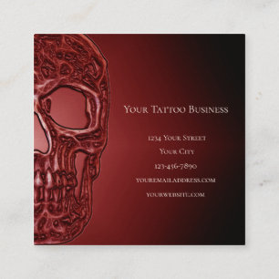 Gothic Skull Head Red Black Glowing Tattoo Shop Square Business Card