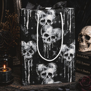Gothic Skull Hearts Spooky Black & White Medium Gift Bag