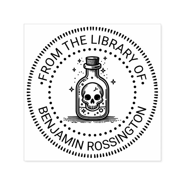 Gothic Skull in Bottle NT Library Book Name Self-inking Stamp (Design)
