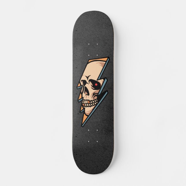 Gothic Skull Lightning Skeleton Head Trendy Cool Skateboard (Front)