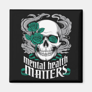 Gothic Skull Mental Health Awareness Green Roses Magnet