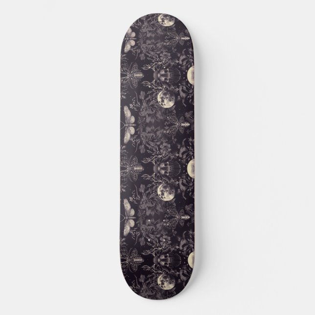 Gothic Skull Moths and Moon Skateboard (Front)