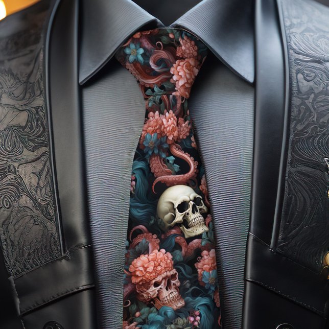 Gothic Skull Octopus Tentacles Coral Reef Tie (Amaze your friends with this gothic ocean bed skulls tie with octopus tentacles.)