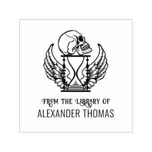 Gothic Skull on Winged Hourglass Library Book Name Self-inking Stamp