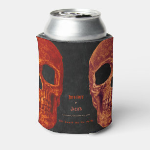 Gothic Skull Orange Black Halloween Wedding Can Cooler