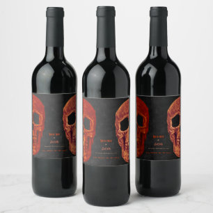 Gothic Skull Orange Black Halloween Wedding Wine Label