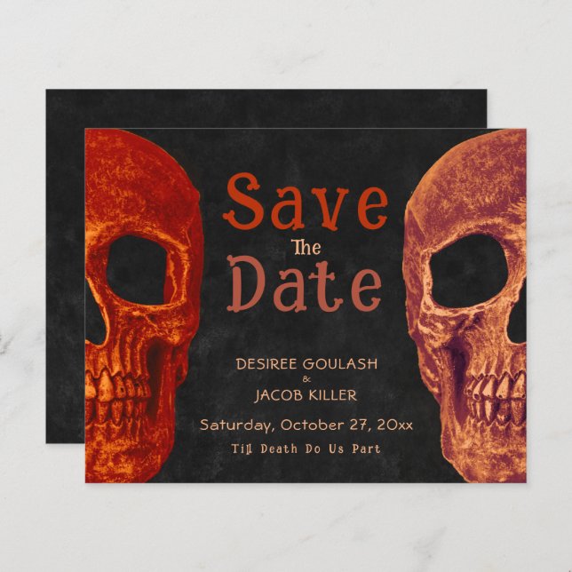 Gothic Skull Orange Black Save The Date Budget (Front/Back)