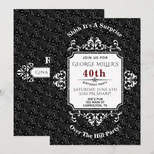 Gothic Skull Paisley Over The Hill Party Invite (Front/Back)