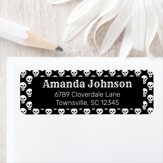 Gothic Skull Pattern Black Return Address Return Address Label (Insitu)