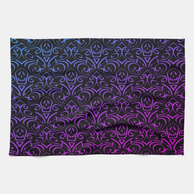 Gothic Skull Pattern Tea Towel (Horizontal)