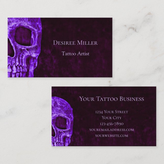 Gothic Skull Purple Burgundy Tattoo Shop Business Card (Front/Back)