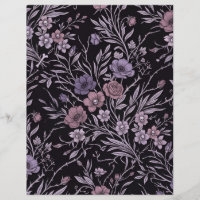 Gothic Skull Purple Flowers Scrapbook Paper