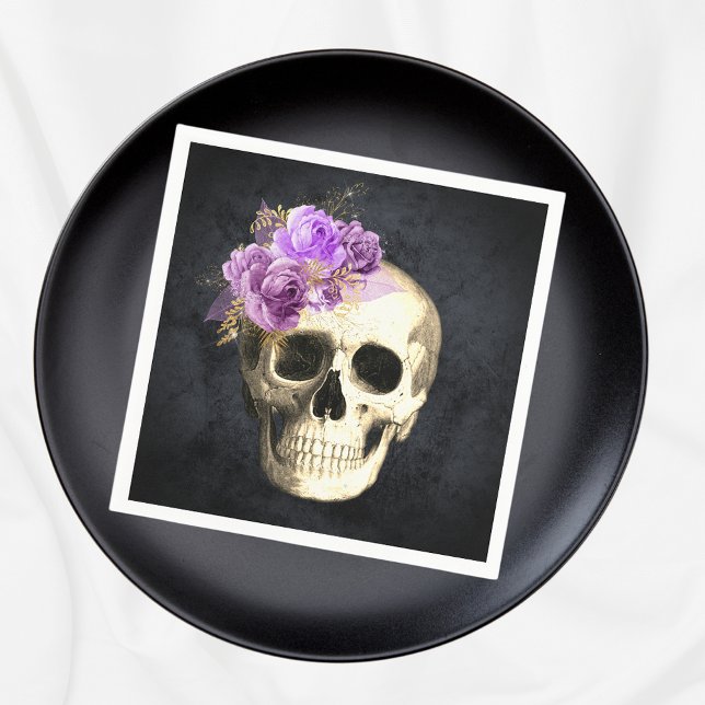 Gothic Skull Purple Roses Halloween Napkin (Creator Uploaded)