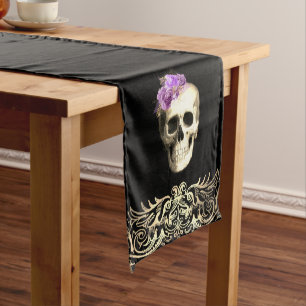 Gothic Skull Purple Roses Medium Table Runner