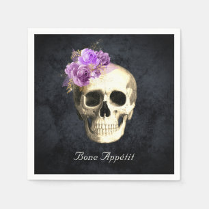 Gothic Skull Purple Roses Personalised Halloween Napkin