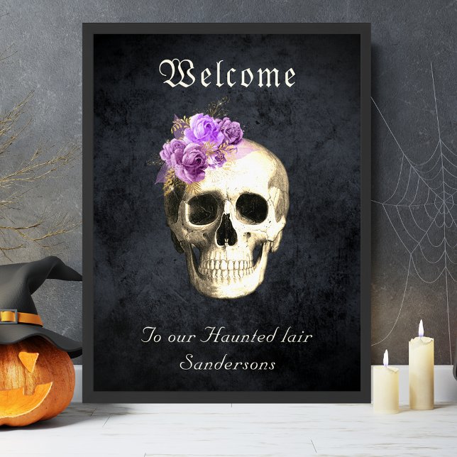 Gothic Skull Purple Roses Personalised Halloween Poster (Creator Uploaded)
