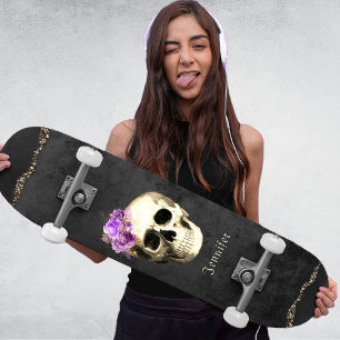 Gothic Skull Purple Roses Personalised Skateboard