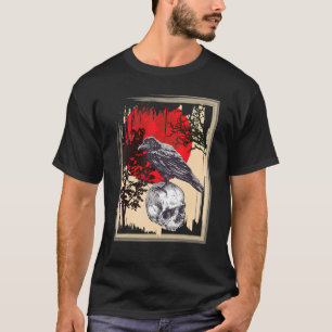 Gothic Skull Red Moon Black Crow T-Shirt