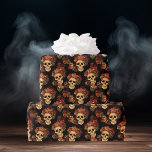 Gothic Skull Red Rose Black Halloween Pattern Wrapping Paper<br><div class="desc">This Halloween party or gothic wedding wrapping paper features a pattern of creepy skulls floating in a black abyss behind your monogram text. Each skull is adorned with red roses. Their empty soulless eyes are contrasted sharply against the goth rose crown and bouquets of dead flowers.</div>