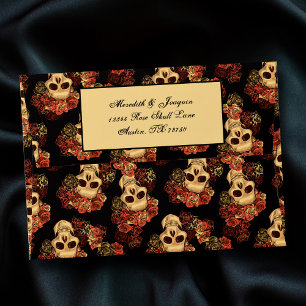 Gothic Skull Red Rose Black Halloween Wedding Envelope