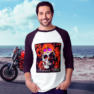 Gothic Skull Red Roses Baseball T-Shirt