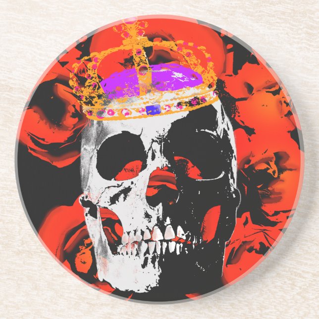 Gothic Skull Red Roses Coaster (Front)
