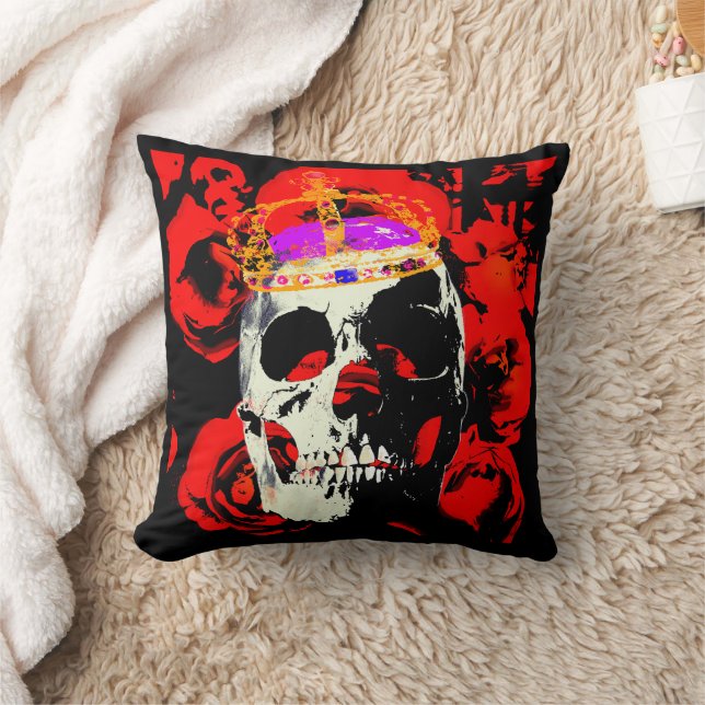 Gothic Skull Red Roses Cushion (Blanket)