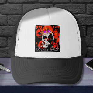 Gothic Skull Red Roses Trucker Hat