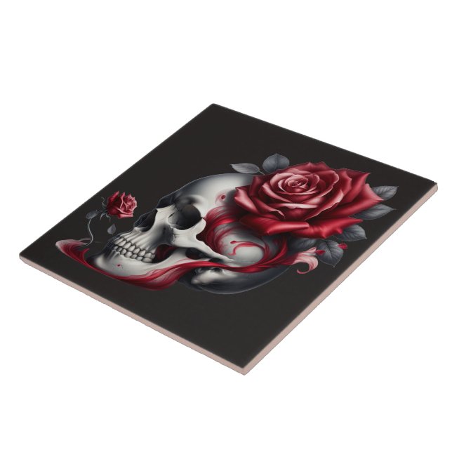 Gothic Skull Rose  Ceramic Tile (Side)